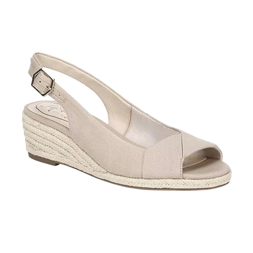 LifeStride Socialite espadrille wedge sandals taupe canvas upper Size 10W NEW